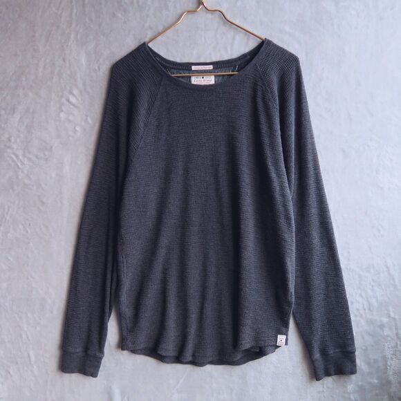 LUCKY BRAND Charcoal Gray Lived In Thermal Shirt Size L Crew Neck Cotton Raglan - Picture 1 of 9